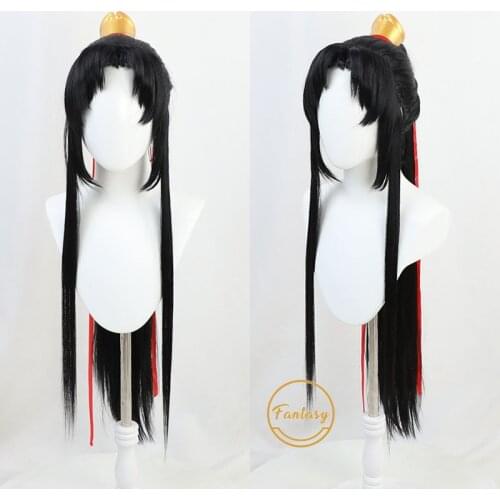 Wei Wuxian Grandmaster of Demonic Cultivation Mo Dao Zu Shi Cosplay Black Wig Heat Resistant Synthetic Hair Wig + Free Wig Cap
