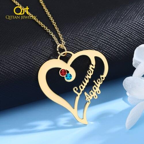 Personalized Heart Name Necklace Customized Birthstone Pendants Gold Stainless Steel Name Nameplate Jewelry Women Birthday Gifts
