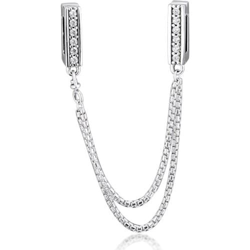 Authentic 925 Sterling Silver Sparkling Safety Chain Clip Charm Beads Fits Pandora Reflexions Bracelet Party Gift for Women