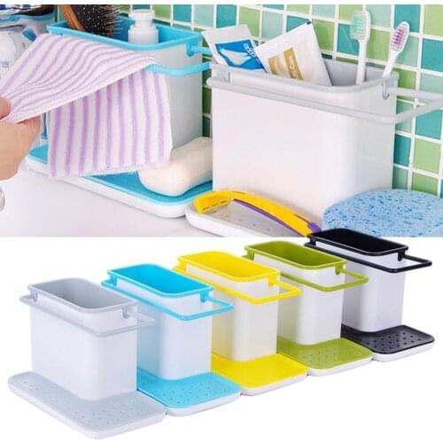 Storage Shelf Sponge Holder Draining Sink Box Kitchen Organizer Draining Rack Dish Storage Rack Stands Tidy Utensils Towel Rack
