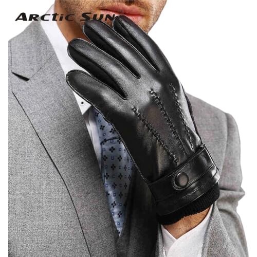 Direct Selling Wrist Men Gloves Thermal Winter Driving Glove Fashion Black Genuine Leather Top Quality Goatskin Rushed M016WZ