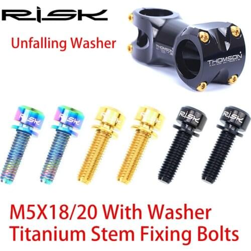 RISK 6pcs M5x18/20 MTB Bike Handlebar Stem Fixing Bolts Mountain Road Bicycle Washers Titanium Alloy Front Fork Fixed Screws