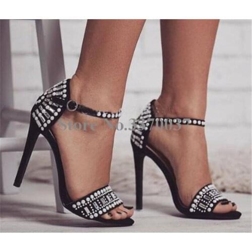 Women Luxury Rome Style Rhinestone High Heel Sandals Ankle Strap Crystal Gladiator Sandals Charming Formal Dress Shoes