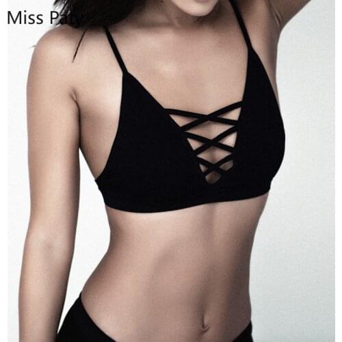 Sexy deep V cross belt with ultra-thin without row buckling triangle cup bra without steel ring female lingerie bralette black