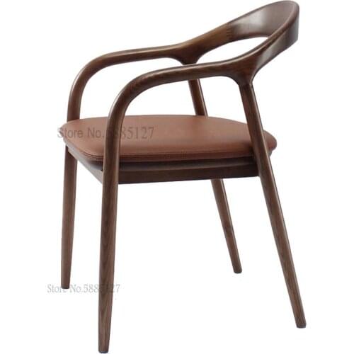 Nordic Designer Creative Chair Solid Wood Simple Hiroshima Kennedy President Chair Leather Dining Chair New Chinese Style Chair