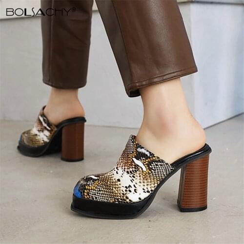 Fashion NEW High Heeled Slippers Outdoor Wearing Square toe Women Summer Muller Shoes Slip on 2021 Sandals Pumps Dress shoes