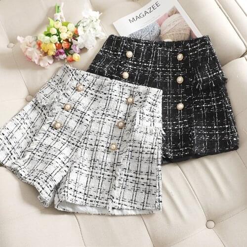 2021 Small Fragrance Wide Leg Thick Tweed Shorts High Waist Boots Autumn and Winter Woolen Childrens Loose Wild