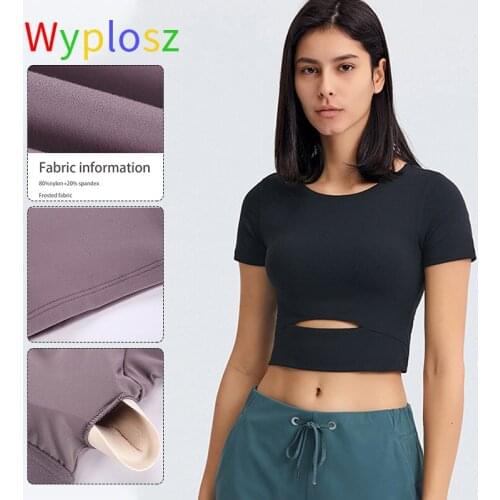 Wyplosz Solid Color Yoga Short Sleeve Cotton Exercise Workout Woman T-shirts Anti-sweat Hip-length Running Fitness Gym Crop Top