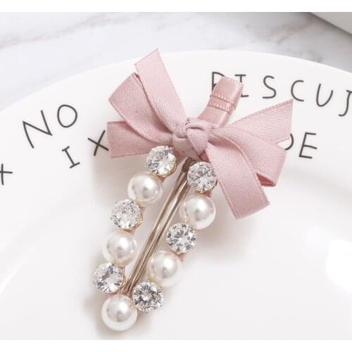 Fashion Handmade Ribbon Bowknot Rhinestone Pearl Hair Clips Girls Women Lady Metal Crystal Hairpins Hair Accessories Barrette