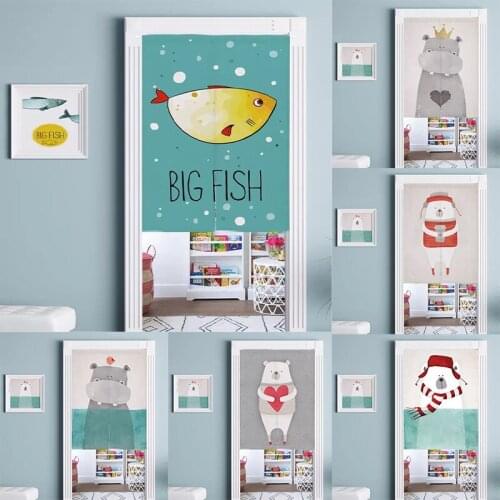 Cartoon Bear Living Room Bedroom Half Panel Door Curtain Partition Curtain Blackout Curtain Without Punching Home Decor