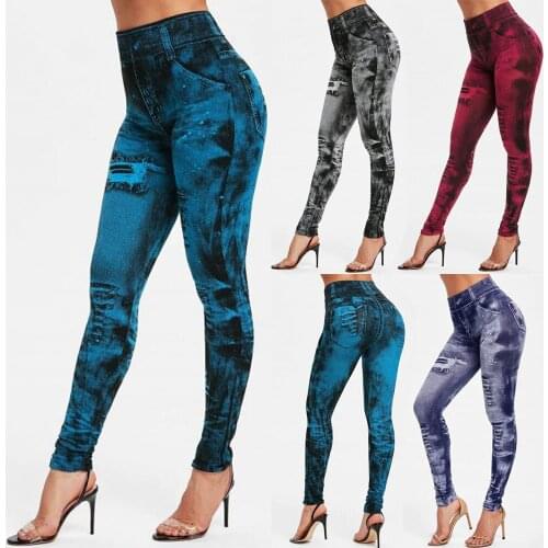 Sexy Women Leggings Imitation Jeans High waist Pants Fitness Elastic Slim Leggins Mujer 2020 Sport Casual Leggins Female Push Up