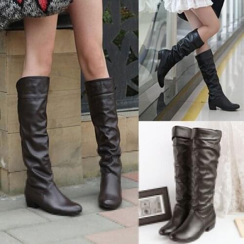 Women Boots Autumn Winter Warm Knee-high Long Boot Elegant High Boots Black Brown Heels Shoes Martin boots Ladies Fashion Casual