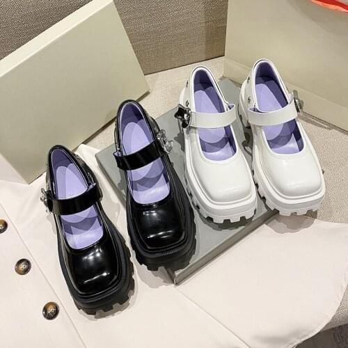 FONBERRY Metal Silver Buckle Goth Chunky Platform Mary Janes Shoes for Women 2021 Square Toe Strange High Heels Women Pumps