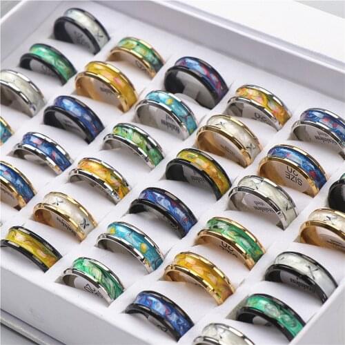 20pcs/lot Fashion Stainless Steel Color Painting Rings For Women Men Party Gifts Jewelry Mix Style Wholesale