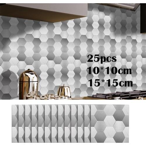 25PCS Floor Stickers White Gray Tile Anti-Slip Self-Adhesive Waterproof Wall Sticker for Bathroom Kitchen Hexagon Tile Decor