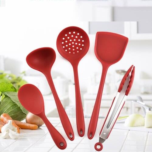 5pcs Kitchen Cooking Utensil Nonstick Heat Resistant Silicone Baking Cookware Tool Spoon Soup Ladle Spatula Kitchen Accessories