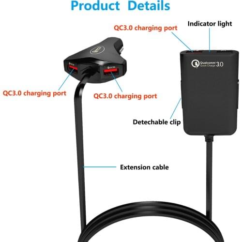 4 Ports USB Car Charger Quick Charge 3.0 Phone Charge Adapter Hub Extending Passenger Charging For iPhone Samsung Huawei Xiaomi