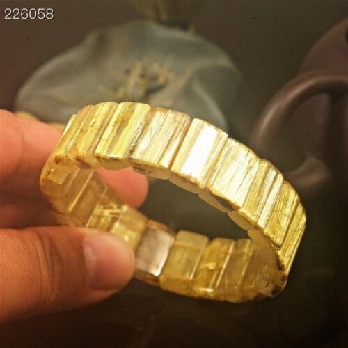 17*7mm Natural Gold Rutilated Titanium Quartz Bangle Bracelet Crystal Woman Man Wealthy Stone Rectangle Beads AAAAAA