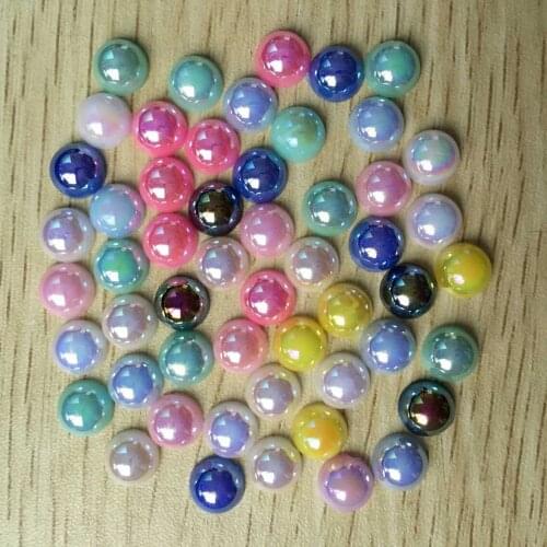 HOT 50PCS 8mm Half plastic Pearl AB Color Bead Flat Back Scrapbook Beads DIY B09