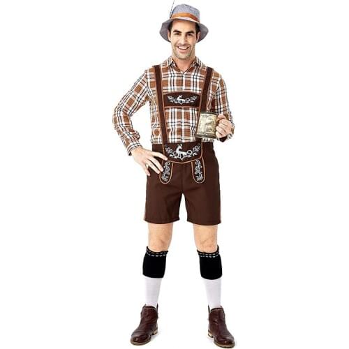 Mens Oktoberfest Lederhosen with Suspenders Hat Costumes Set For Man Party Cosplay Waiter Farmer Game Costumes Size M -2XL