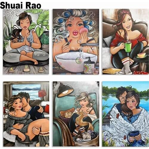 Fat Lady diamond painting cartoon woman 5d diy custom photo Diamond Embroidery mosaic diamond Picture girl for home decor