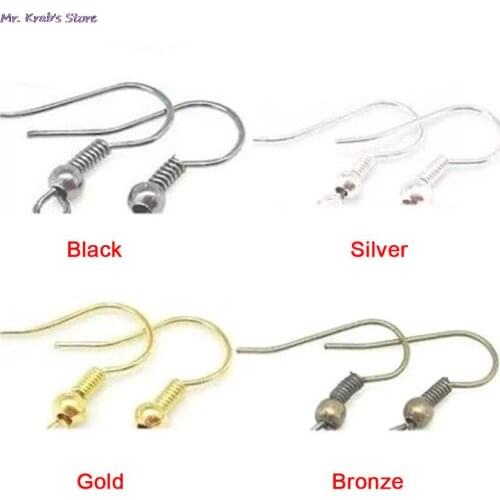 50PCS/pack Gold Silver Bronze Nickel Hooks Coil Ear Wire Earrings Findings For Craft DIY Jewelry Making