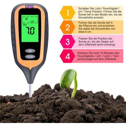 Free Shipping 4 IN 1 Digital Soil Moisture PH Meter Temperature Sunlight Tester for Garden Farm Lawn Plant with LCD Display