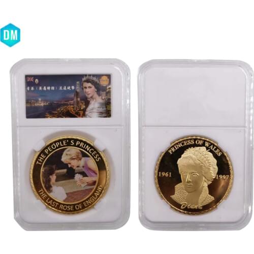 Beautiful UK 24k Gold Coin Collectible Princess Diana Commemorative Souvenir Coins Art Ornament for Gift with Box