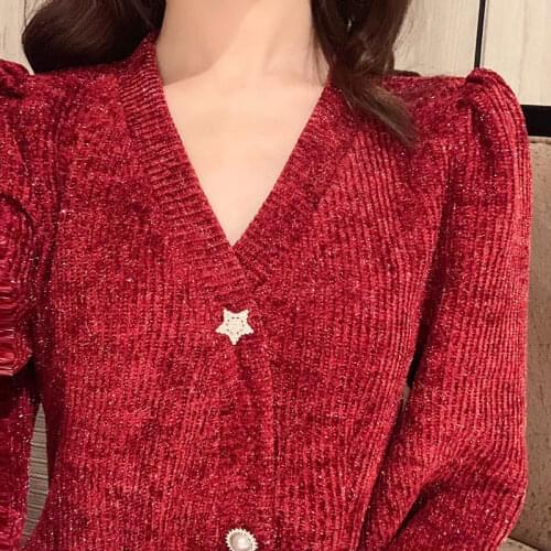 Red Vintage Kinitted Dress Women Elegant Christmas Mini Dress Female Warm Slim Casual Korean One-piece Dress Women 2020 New Year