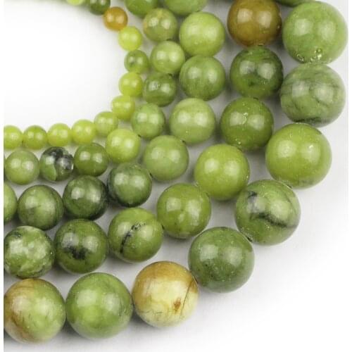 YHBZRET Natural Green Jades Stone Round Spacer Loose Beads For Jewelry Making 4/6/8/10/12mm DIY Bracelets Necklace Accessories