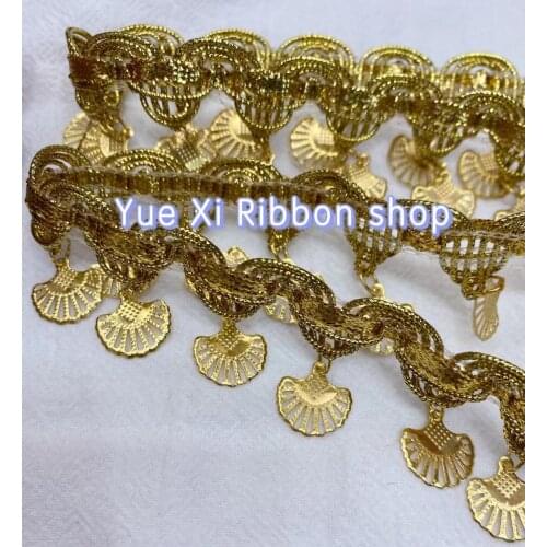 30mm 1yard Fringe Shell Paillette Tassel Ribbon Dancing Dress Wedding Party Suit Sewing Lace Fabric Braided Gold Lace Supplier