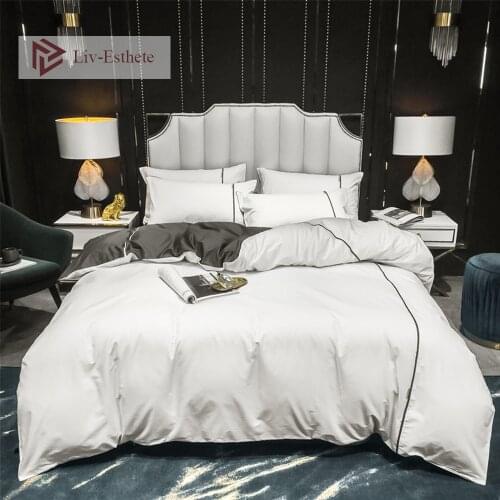 Liv-Esthet Modern White Gray 100% Cotton Men Bedding Set Solid Duvet Cover Pillowcase Flat Sheet Queen King Women Bed Linen Set