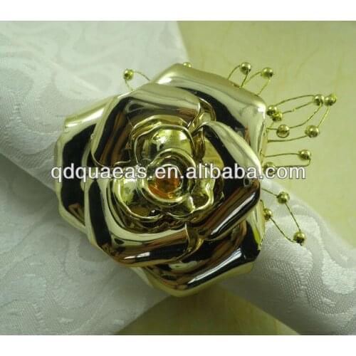 Metal rose flower napkin rings, wedding and pearl napkin holder