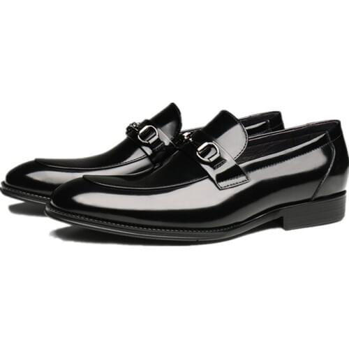 Fashion Black / Wine Red Loafers Mens Dress Shoes Genuine Leather Wedding Shoes Boys Prom Shoes