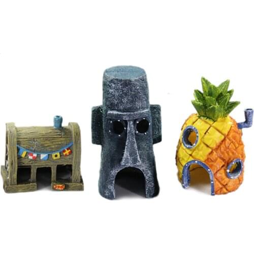 Cartoon Aquarium Ornament Animation Patrick Star Fish Tank House Decoration Pineapple House Krusty Krab Fish Hiding Cave Decor
