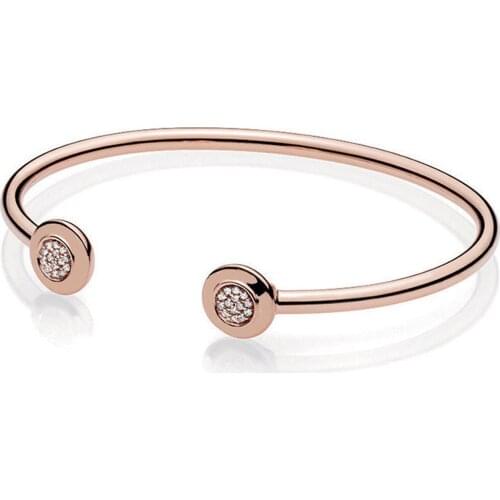 NEW 2018 NEW 100% 925 Sterling Silver Classic Open Rose Gold Bangle Bracelet DIY Beaded Pendant Gift For Fashion Women