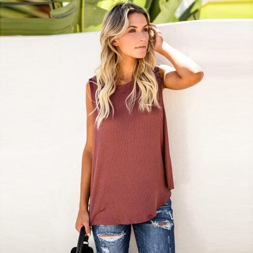 2021 Summer New Ladies T-Shirt Solid Color Fashion Style T-Shirt Womens Round Neck Sleeveless T-Shirt Womens Top Vest