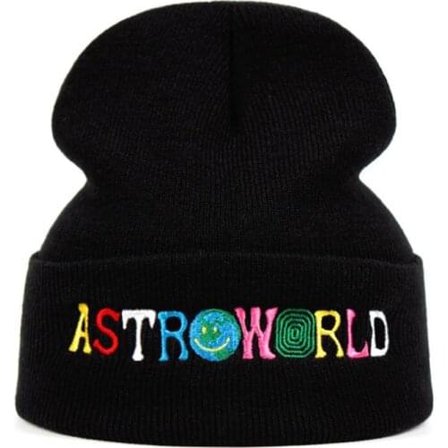 New Men Women Knitted Hat Fashion ASTROWORLD Pattern Embroidery Ski Warm Winter Beanie Skullies Cap Wholesale