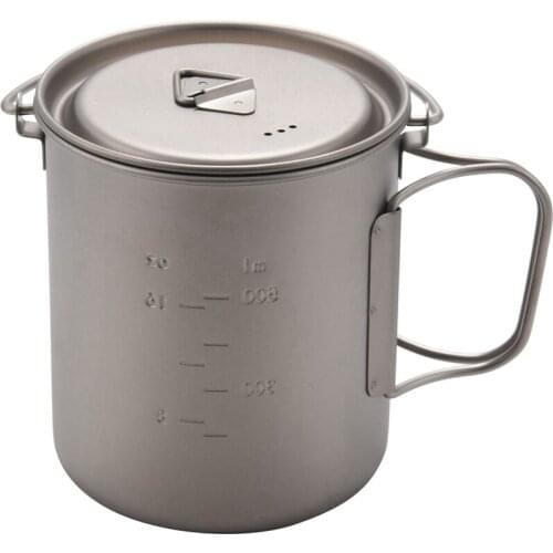 Outdoor Titanium Pot Cup Mug Pots Tableware Camping Cup Picnic Water Cup Mug Of Coffee Tea With Lid Pot 750Ml