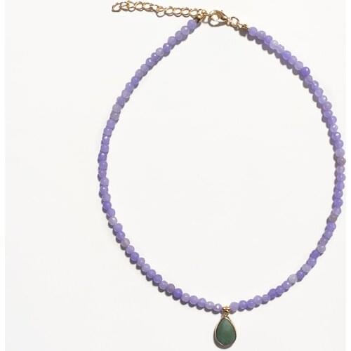 Fashion Retro Beaded Necklace 2020 New Trend Water Drop Stone Pendant Accessory Green Purple Blue Beads Choker Gift For Girl