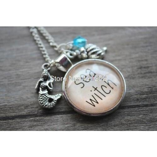 12pcs Little Mermaid quot Inspired Necklace. Villain Ursula Sea Witch. Charm Pendant Silver colored crystal for women or girls