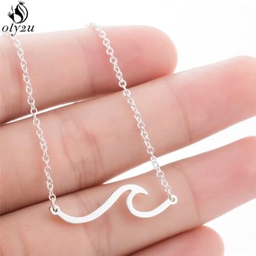 Stainless Steel Wave Necklaces for Women Daily Jewelry Fashion Mountain Dog Cat Leaf Bee Necklace Gold Collier 2021