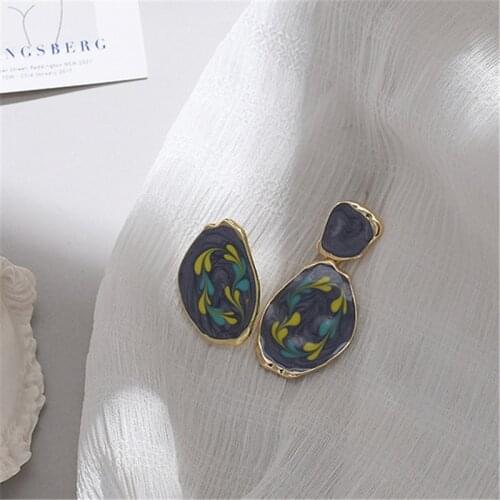 Classic Asymmetric Art Graffiti Painting Pattern Drop Earrings Korean Geometric Handmade Pendent Earrings for Women Girl Jewelry