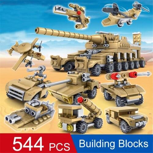 16 in 1 Building Blocks Military Vehicle Tank Aircraft Boy Toy Educational Truck Block Model Bricks Educational Toys