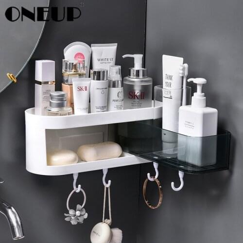 ONEUP Corner ShowerShelf Bathroom Shampoo Cosmetic Shelf Kitchen Plastic Storage Rack Organizer Wall Mounted Bathroom Gadgets