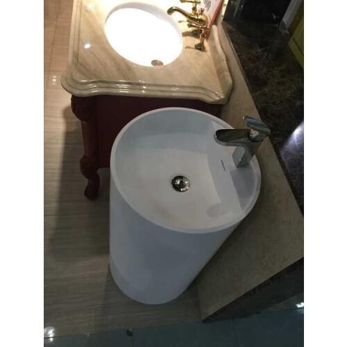 Bathroom Rectangular Pedestal Freestanding Vessel Wash sink Solid surface stone wash basin RS38373