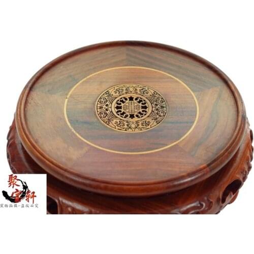 Annatto red wingceltis woodcarving handicraft circular base of real wood of Buddha stone vases, furnishing articles