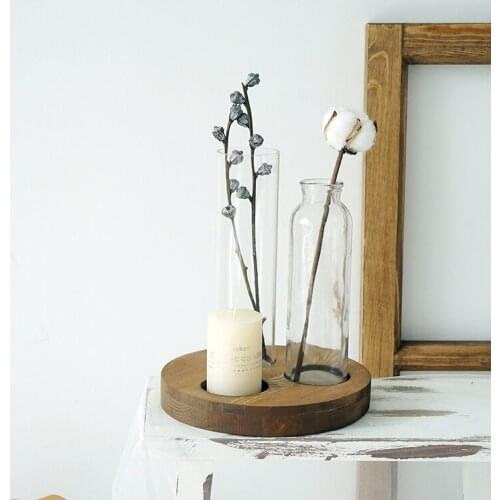 Vintage Wooden Candle Holder Round Wood Ornament Candlestick Cup Cake Support Food Photography Accessories Holiday Home Decor