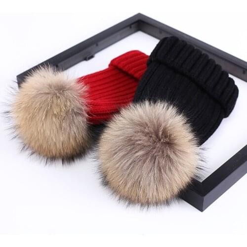 Kniting Hat Female natural Pompoms Hat For Girls Warm Cap Womens Winter Beanies Ski Hat Bonnet Elegant Skullies Beanies