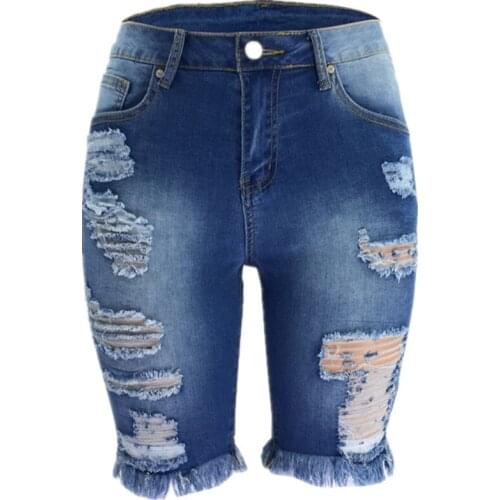 Summer Super Stretch Ripped Cropped Jeans Womens denim Capris Jeans Shorts Fashion With Holes Distressed Tassel Jeans